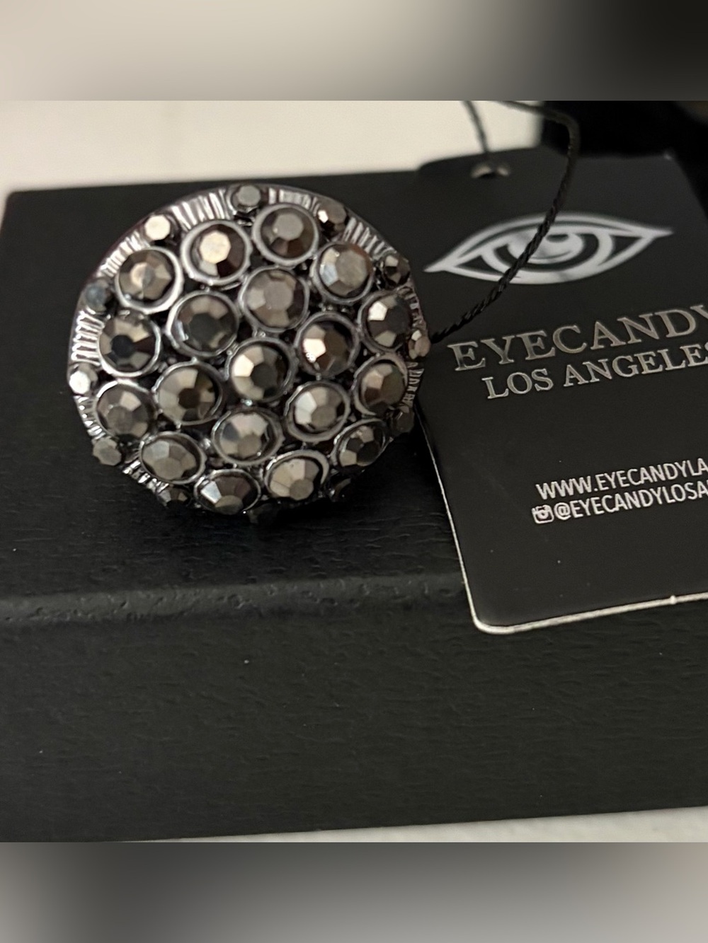 Eyecandy Los Angeles Gunmetal Crystal Ring